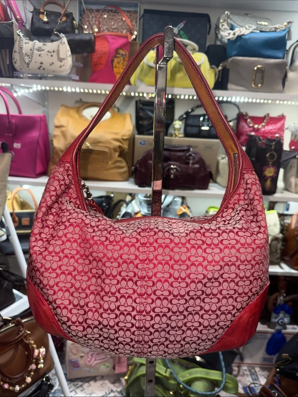 Coach Ergo Vintage in Red Signature Jacquard Shoulder Hobo